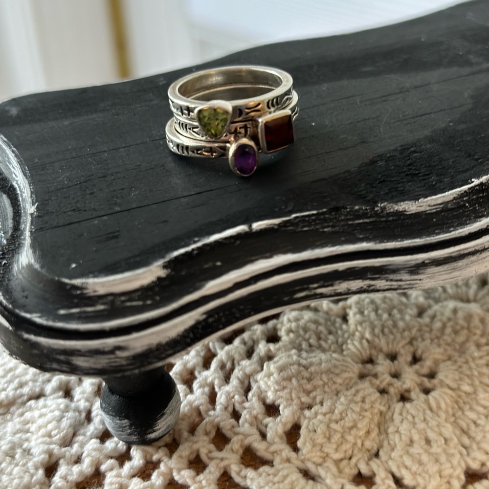 Retired Silpada Multi-Stone Sterling Silver Stack Rings, R0455, size 8